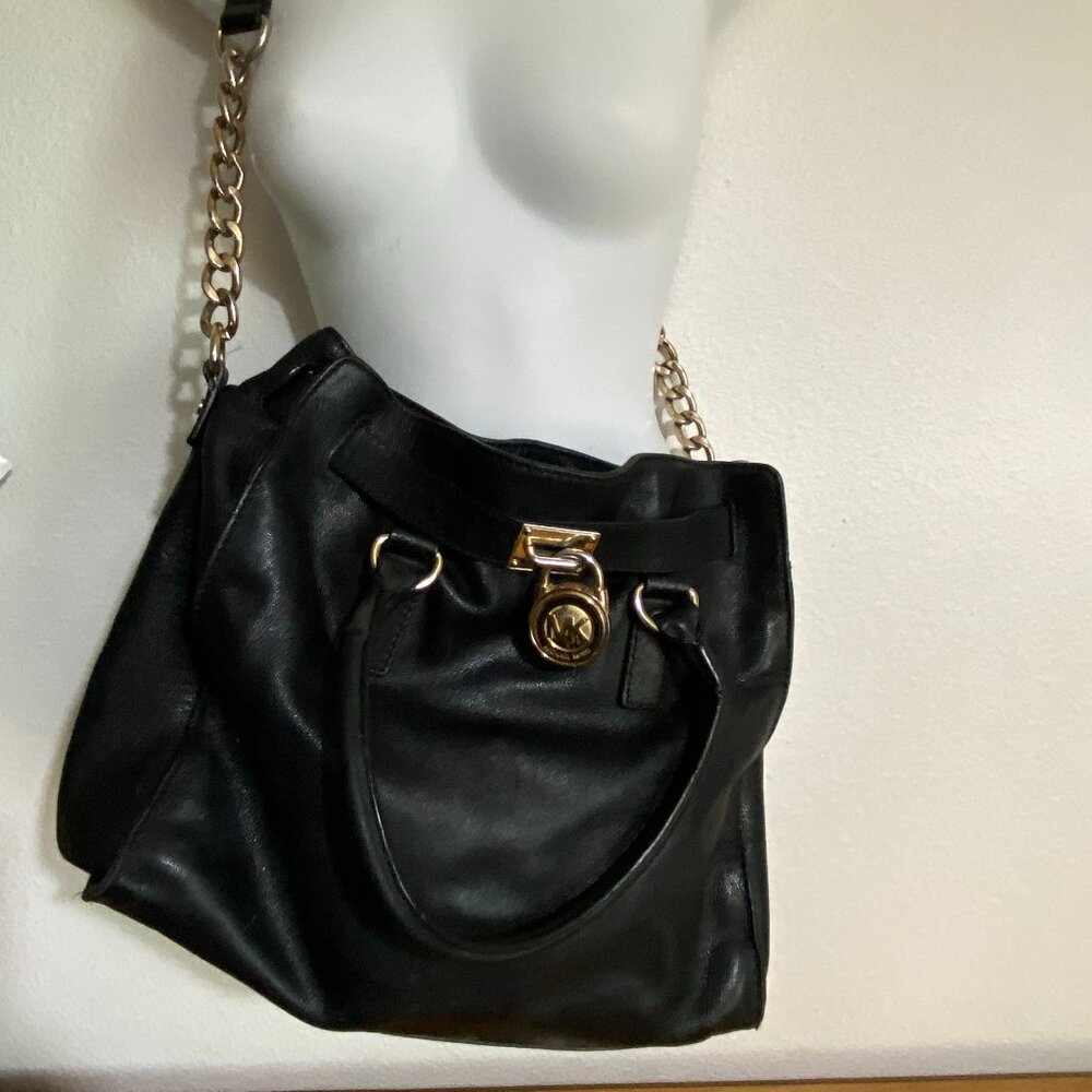 Michael Kors "Hamilton" medium leather satchel with lock detail, black